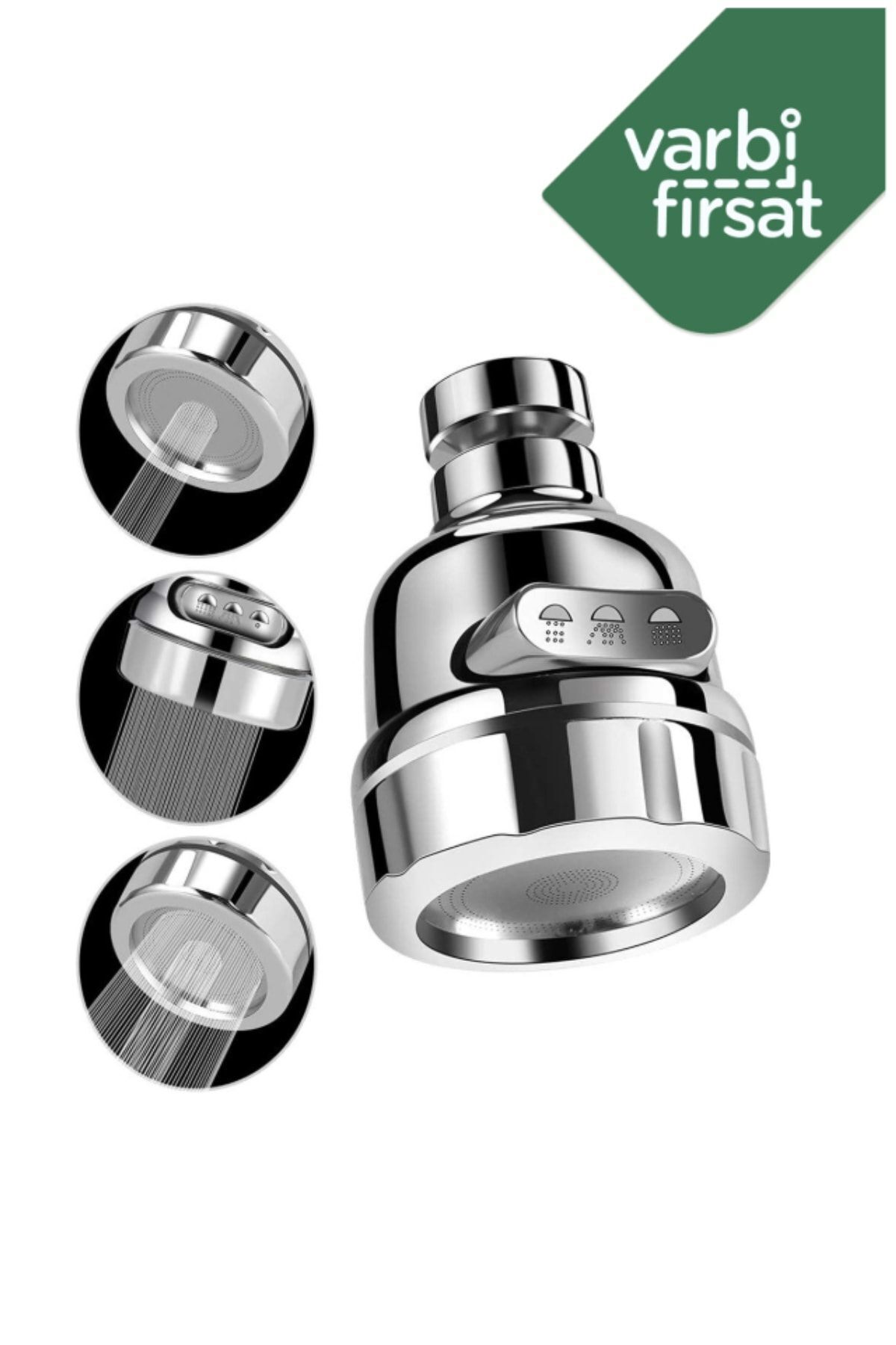 Varbifırsat Su Tasarruflu 360° Oynar 3 Kademeli Musluk Başlığı Aparatı