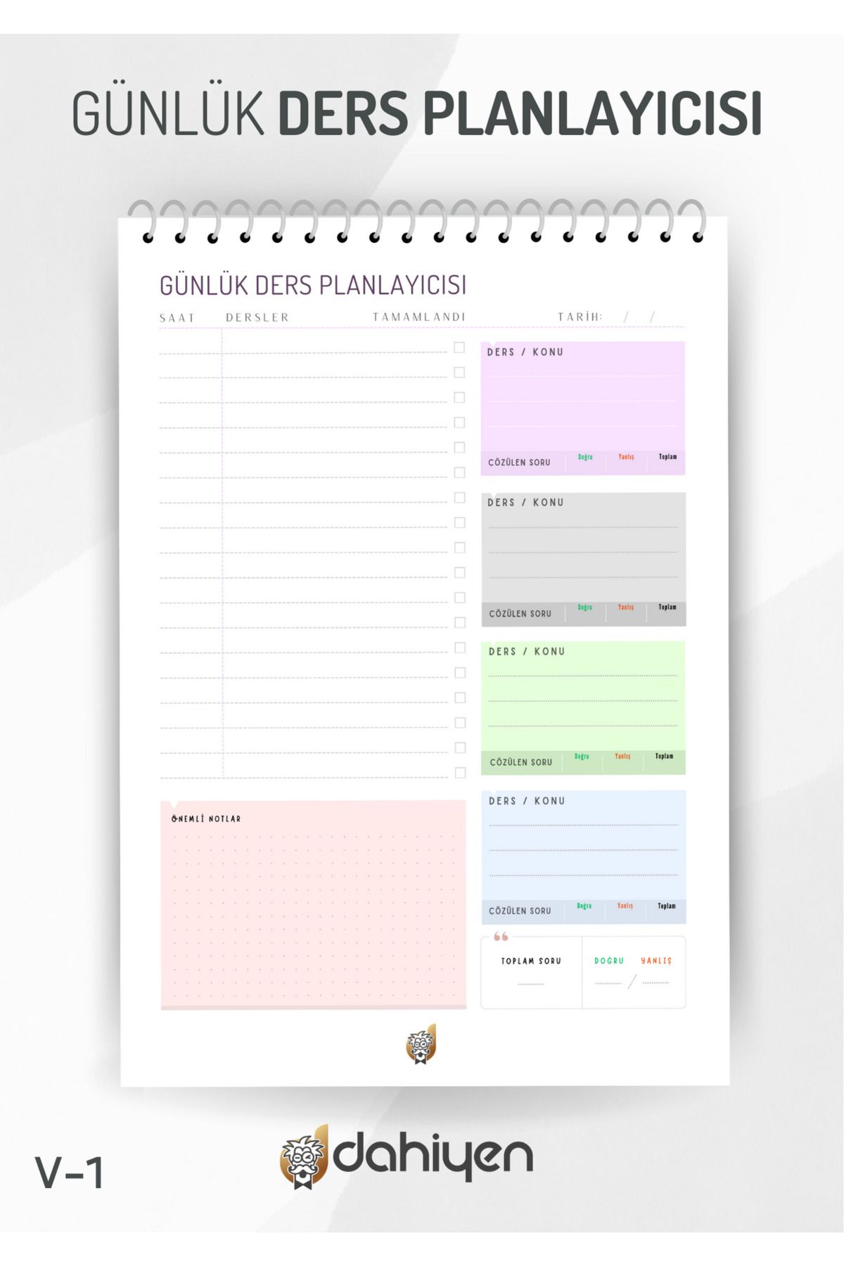 Планировщик ежедневных уроков Dahiyen | Размер А5 789637036148