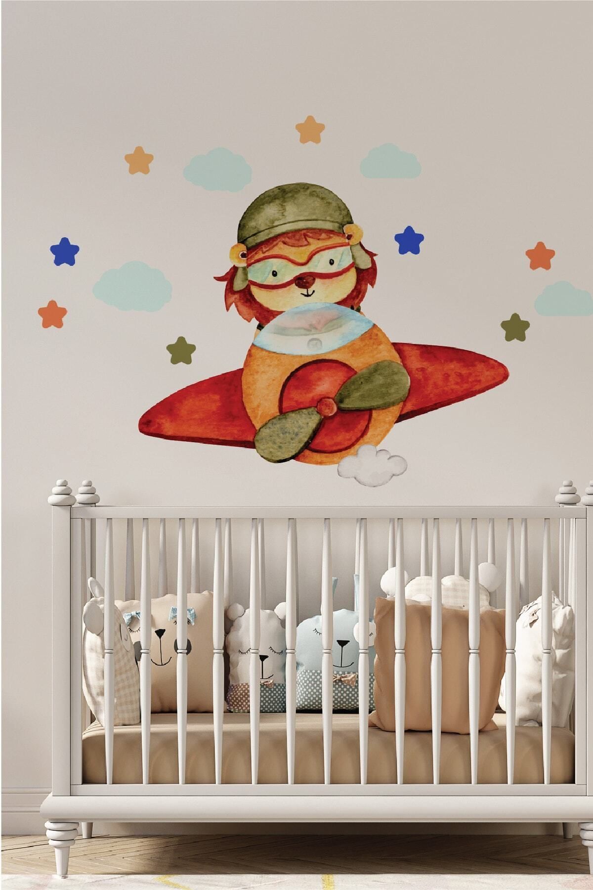 212shop-Cute Pilot Lion Decorative Kids Room Wall Sticker 3