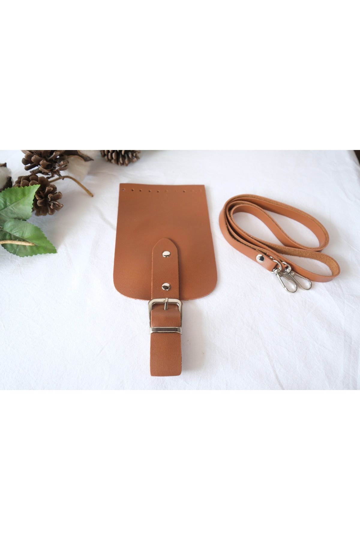 ZbsHome Deri Örgü Çanta Cüzdan Telefonluk Yapım Seti Taba