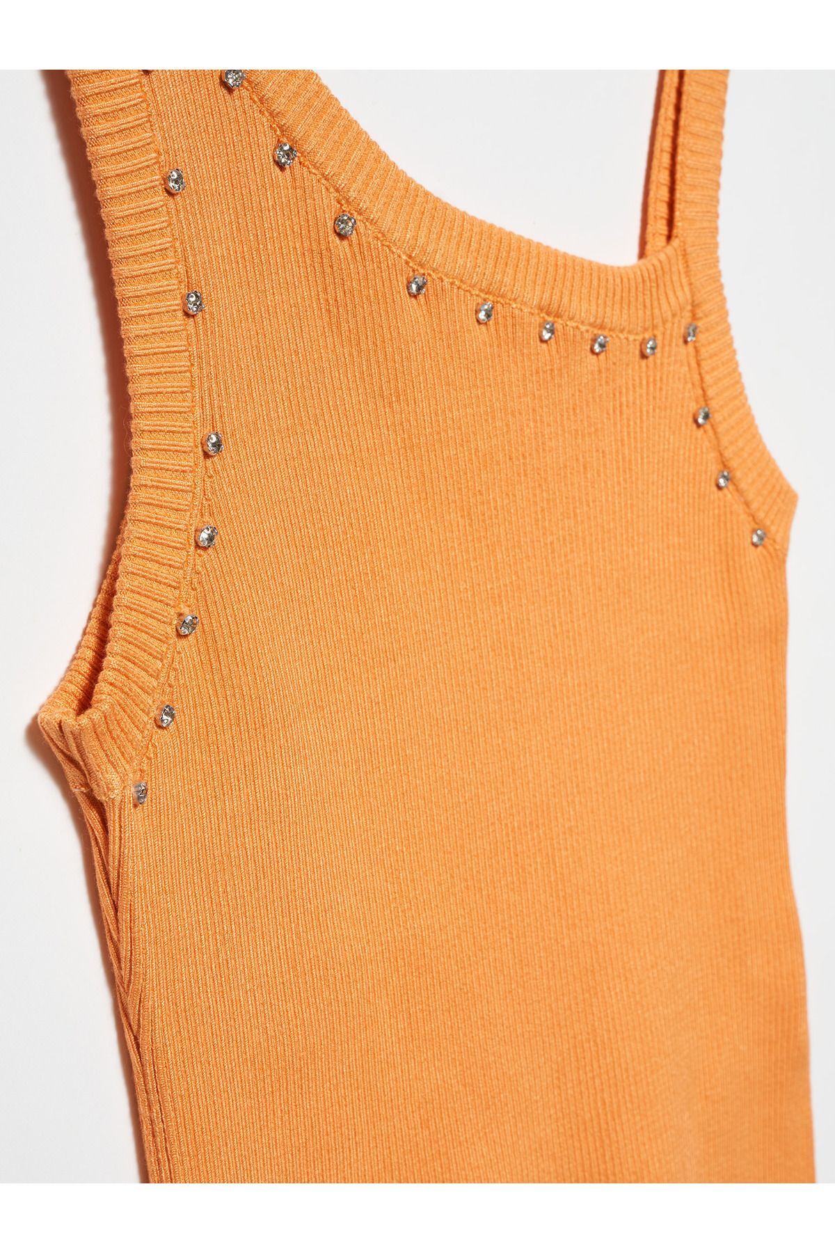Dilvin-10385 Collar Sleeve Edge Stoned Knitwear Athlete-Orange 3