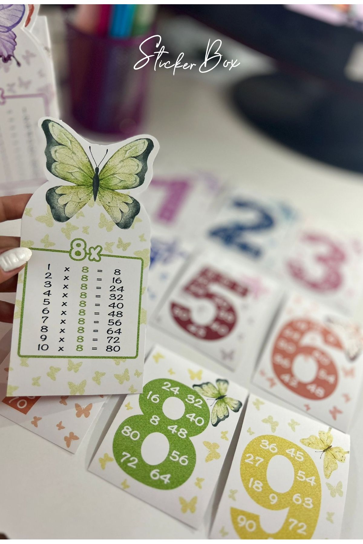 Think And Print-Butterfly Patterned Rhythmic Numbers Training Card for Kids - Desktop Multiplication Table 8