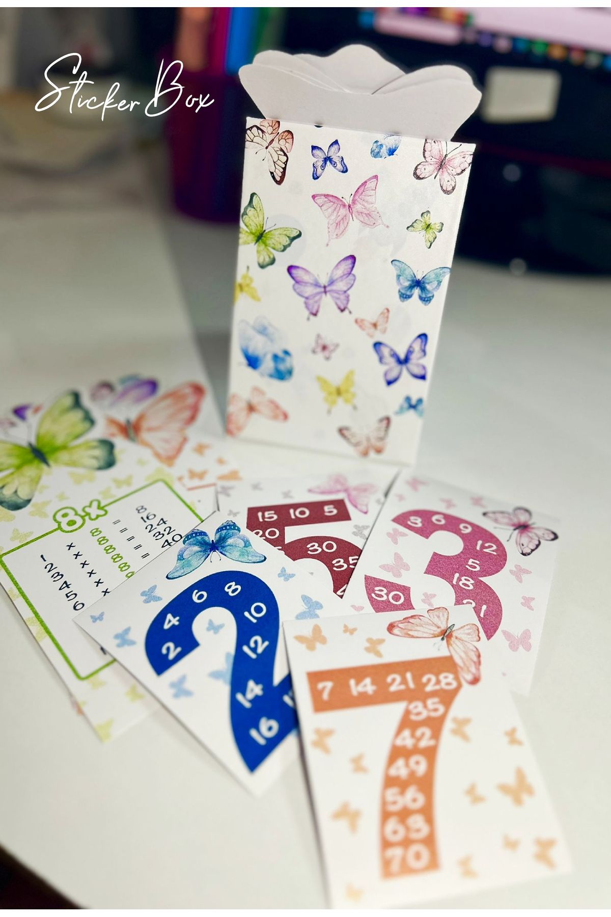 Think And Print-Butterfly Patterned Rhythmic Numbers Training Card for Kids - Desktop Multiplication Table 5