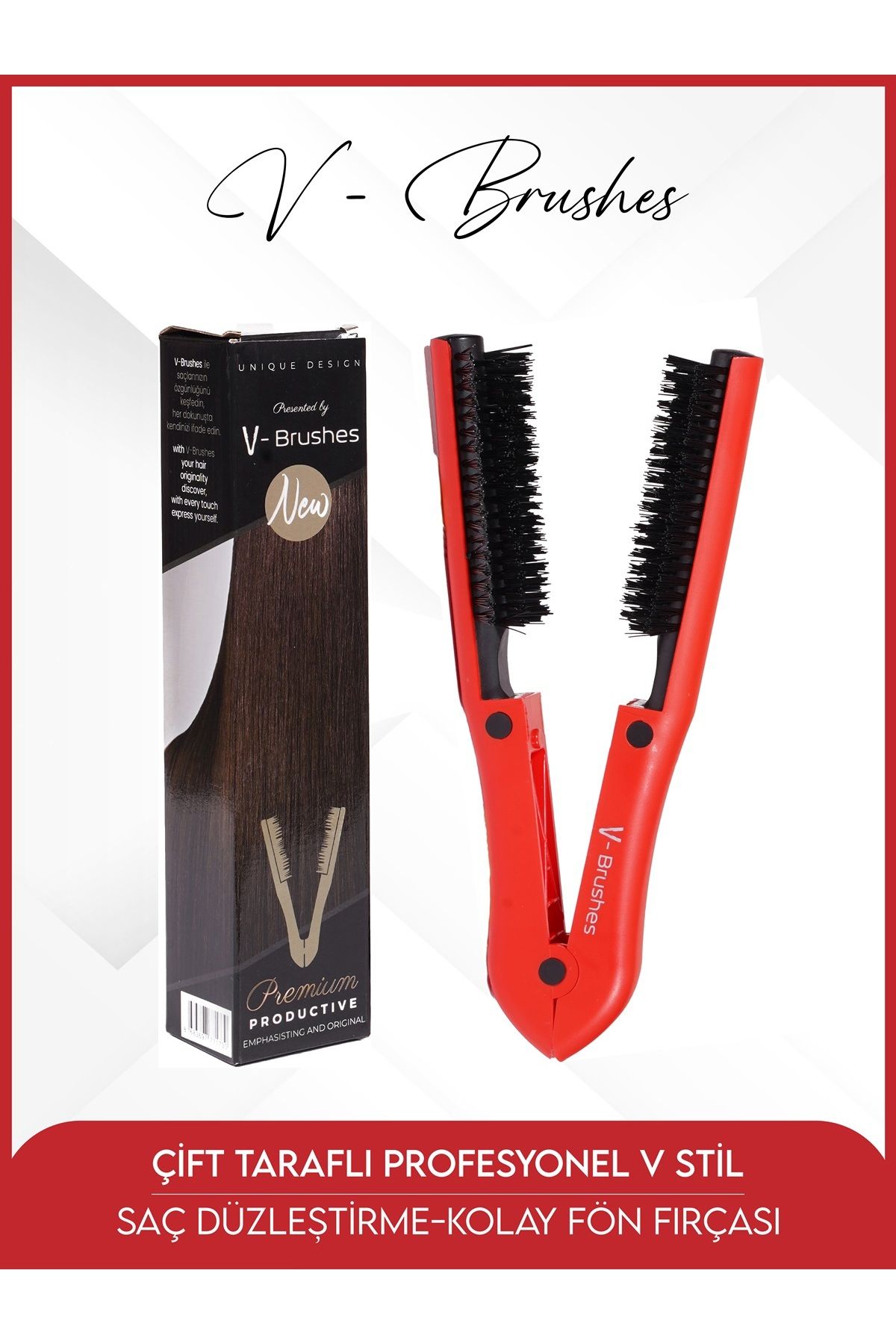 برس دو طرفه حرفه ای V، صاف کردن مو - برس خشک کردن آسان مو قرمز V Brushes