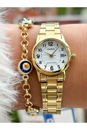 Casio Çelik Kordon Rakamlı ,Takvimli, Minimal Kasa, Gold Kadın Kol Saati+Bile...