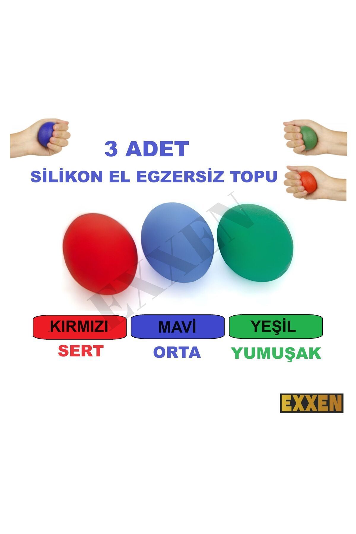 Exxen-3 صلابة سيليكون لتقوية إصبع اليد والمعصم، كرة تمرين ضغط اليد بعد الجراحة، 3 عبوات 2