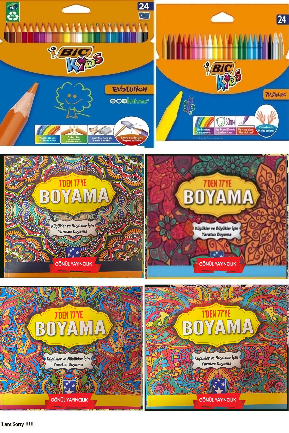 Bic Mandala Boyama Seti 4 Kitap Kids Kuru Boya 24'lü Pastel Boya Mum Boya 24'lü Set BİC.TSR.01
