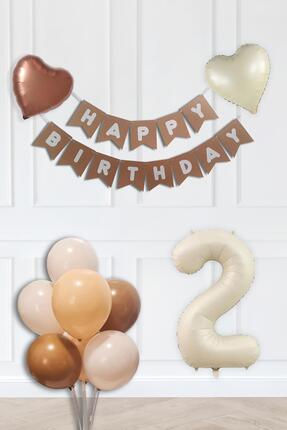 PEKSHOP Retro Renkler Doğum Günü Parti Seti KREM Yaş Balonlu Kraft Banner Bal...