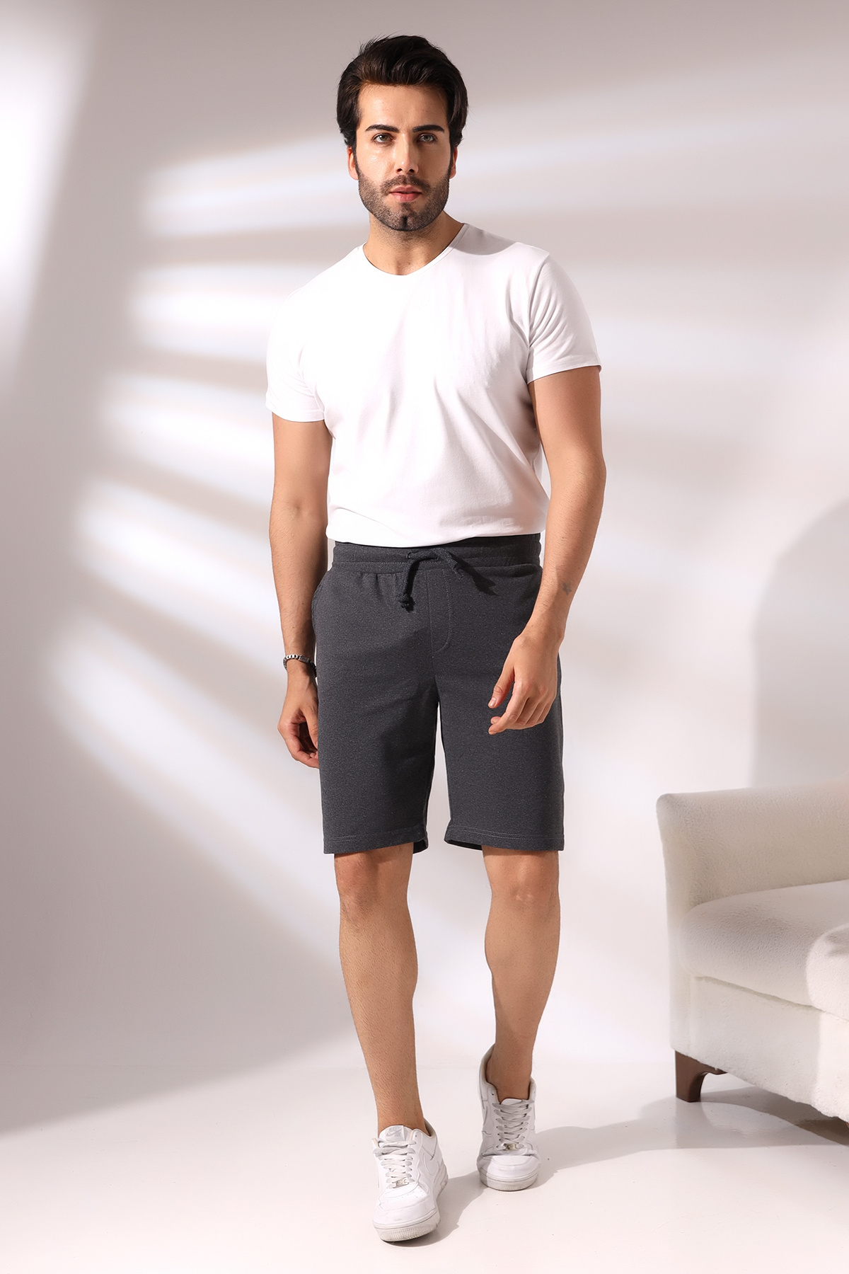 شلوارک گشاد مردانه ۲۰۵۷۶، رنگ خاکستری تیره، ملانژ  شلوارک برمودا Endies