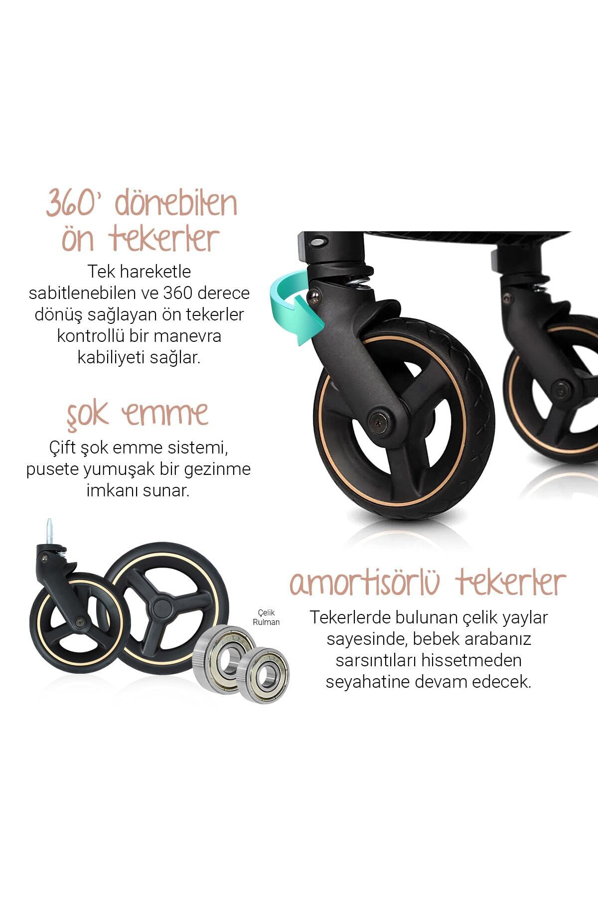 Huggy Revo 5 in 1 Çift Yönlü Travel Sistem Bebek Arabası Bej fotoğrafı 6 (önizleme)