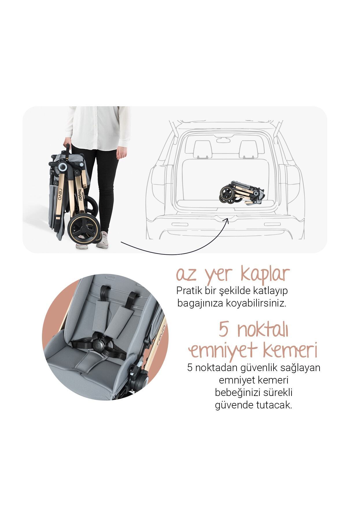 Huggy Revo 5 in 1 Çift Yönlü Travel Sistem Bebek Arabası Bej fotoğrafı 7 (önizleme)