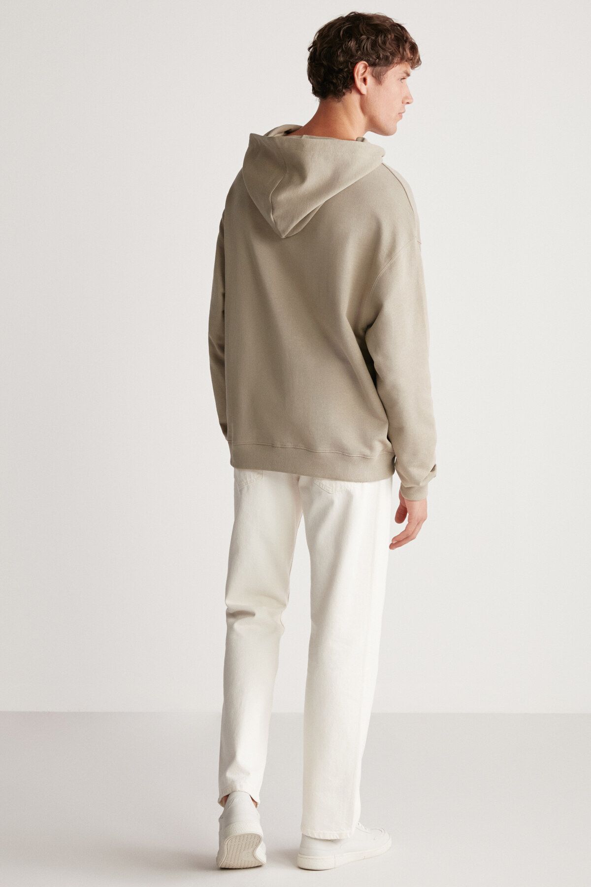 GRIMELANGE-Timothy Men's Contrast Piece Embroidered Hooded Light Khaki Sweatshirt 6