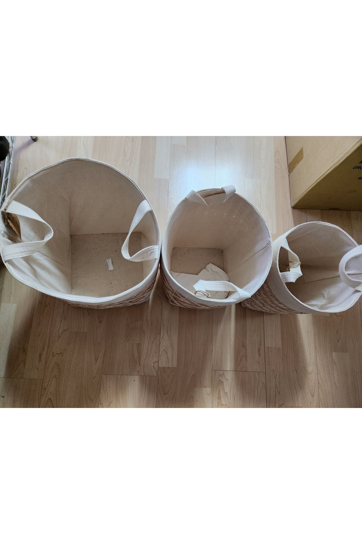KANCAEV-White Medium - Deep Basket with Hard Wicker Handle and Fabric Around 3