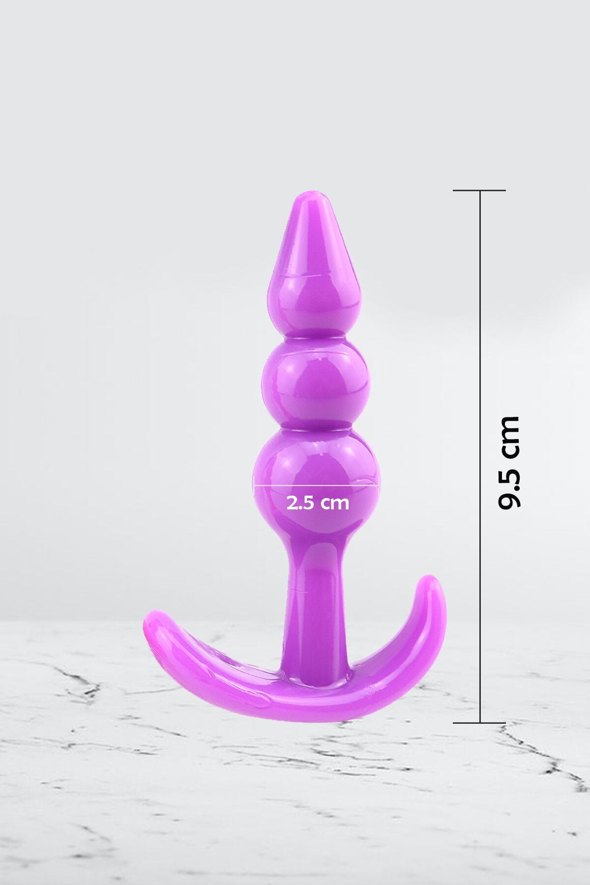 Anal Plug Ve Vajinal Plug 3 Boğumlu Silikonlu Mor Renk 2