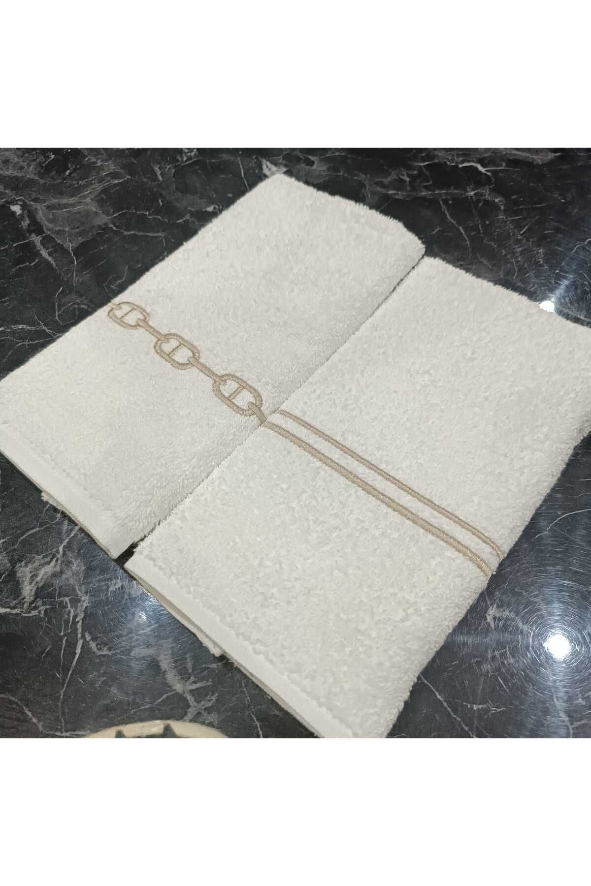 zincir ve sargı nakışlı mutfak havlusu dekoratif pamuklu 2 adet havlu