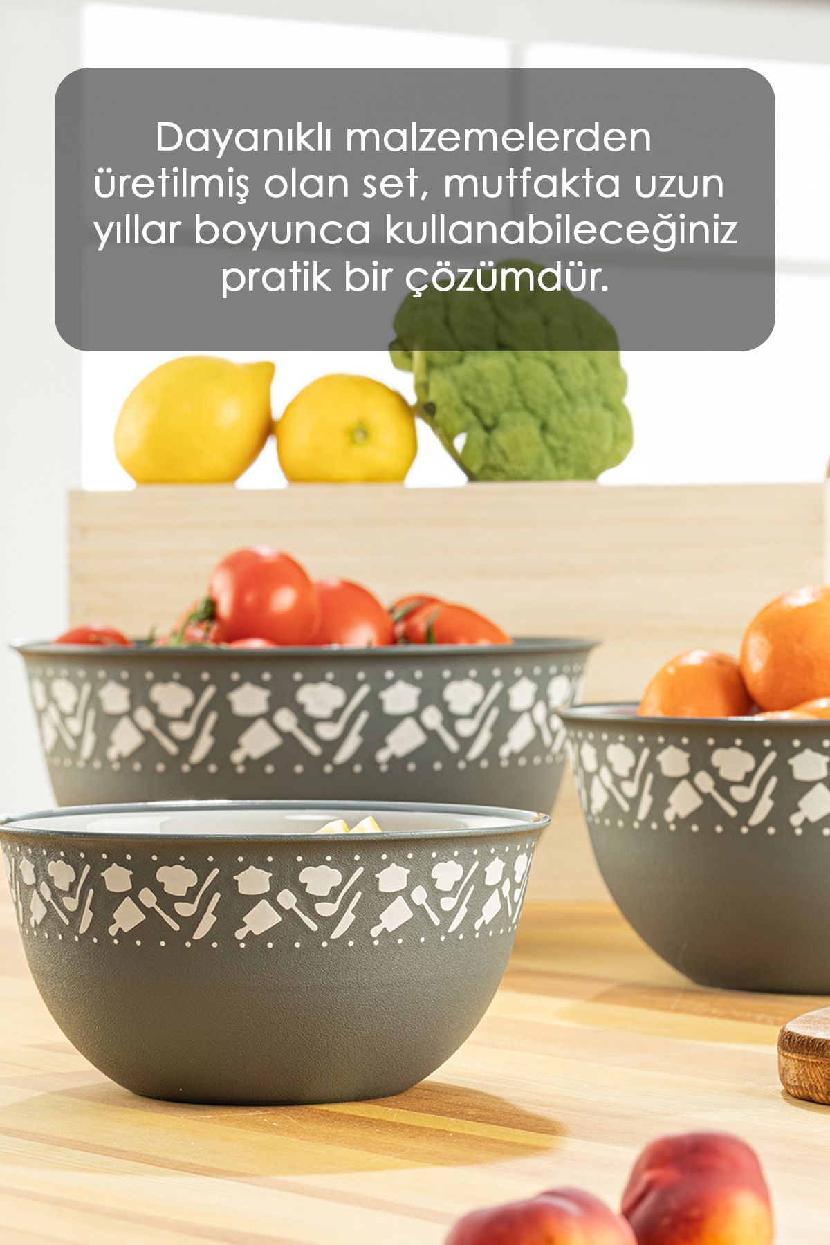 Meleni Home-Anthracite 4-Piece Round Bowl and Strainer Set - Basin Set with Whisk and Strainer 4