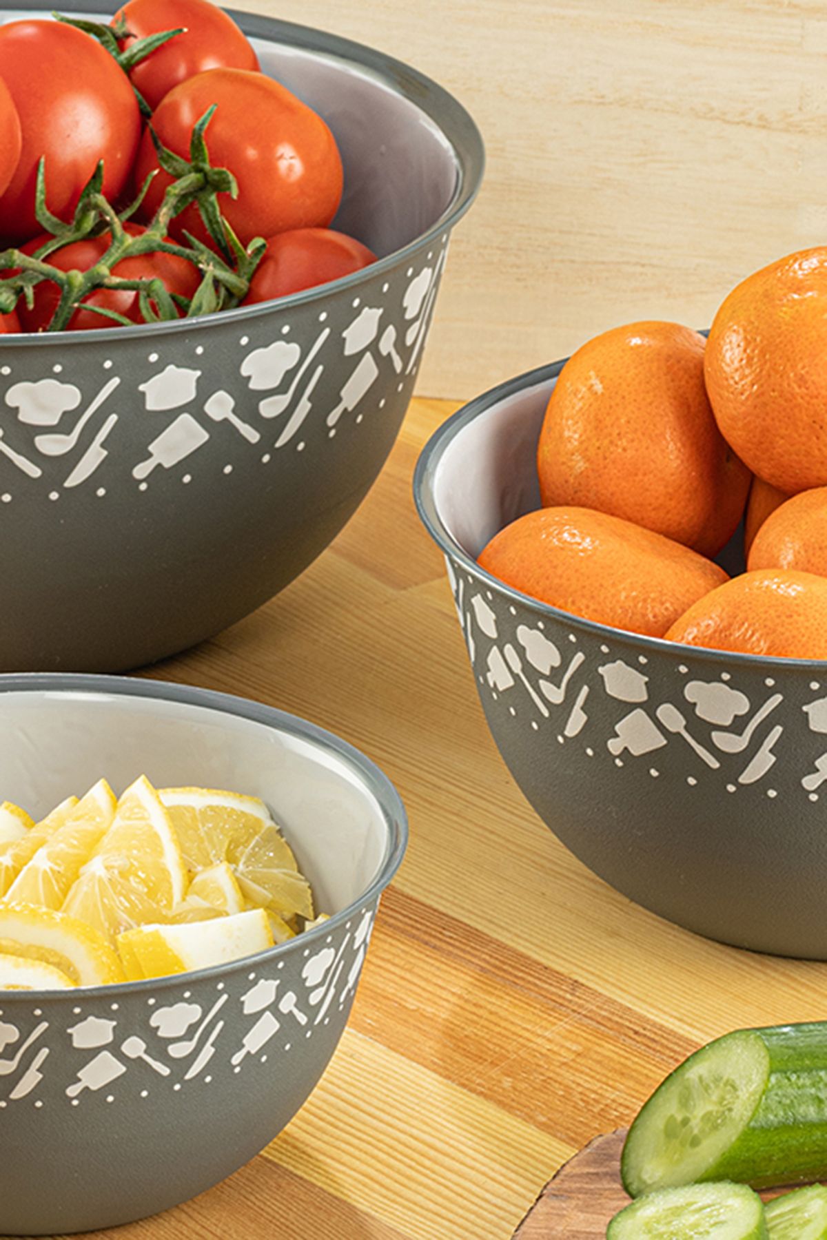 Meleni Home-Anthracite 4-Piece Round Bowl and Strainer Set - Basin Set with Whisk and Strainer 5