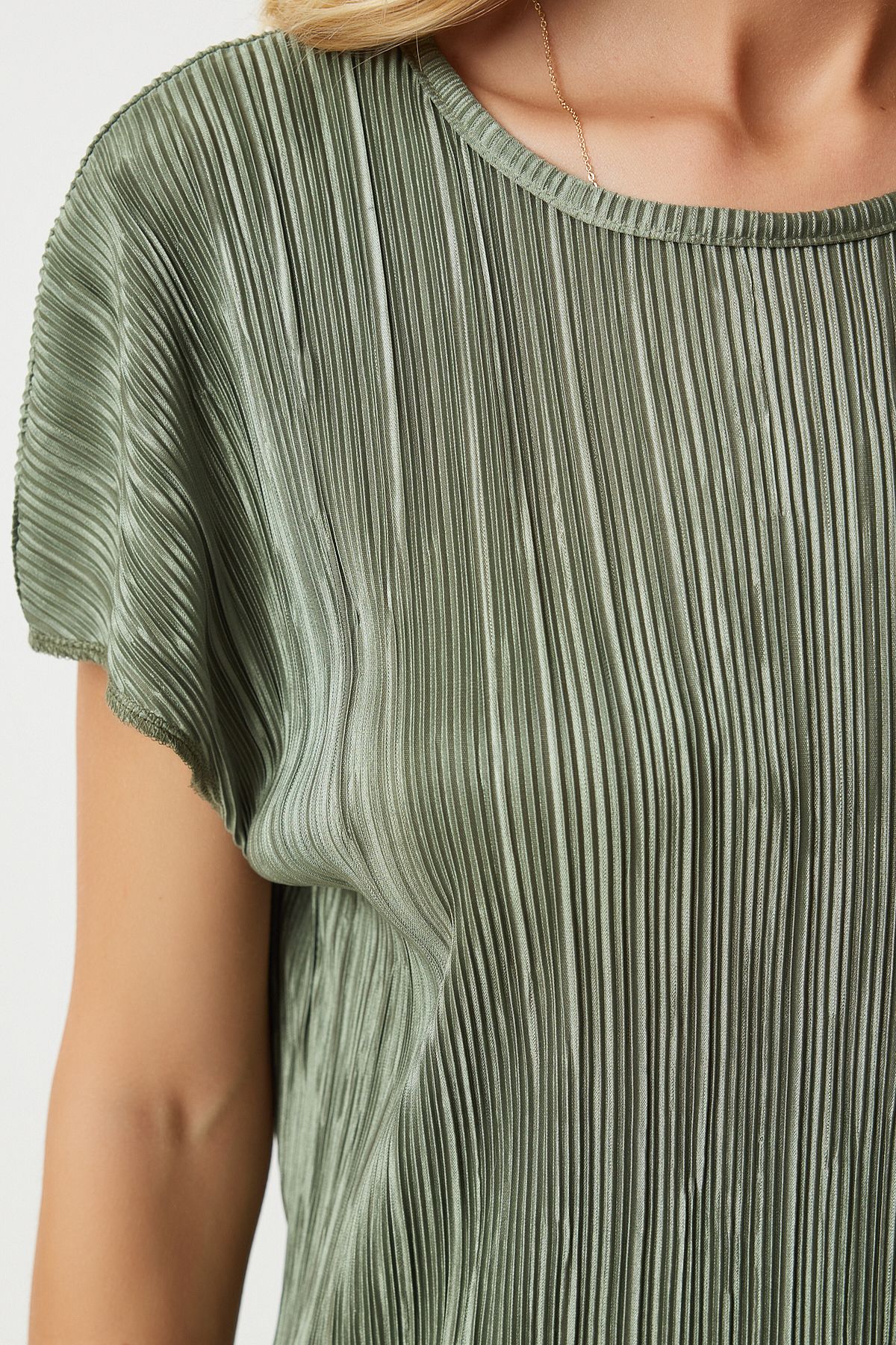 Happiness İstanbul-Grünes Plissee-Set aus Bluse und Hose für Damen - MC00283 4