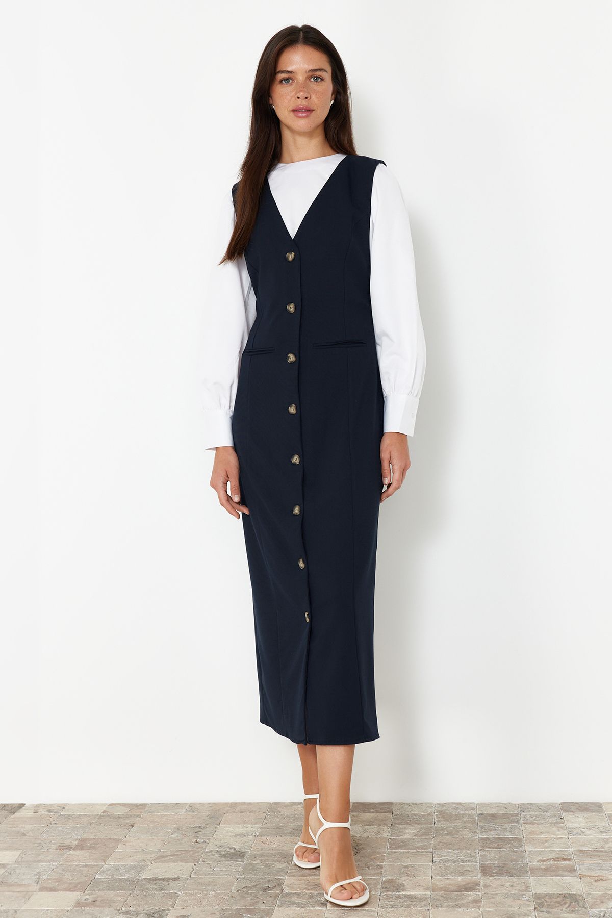 Trendyol Modest-Marineblaues Gilet-Kleid – Webstoff, TCTSS24EB00202 1