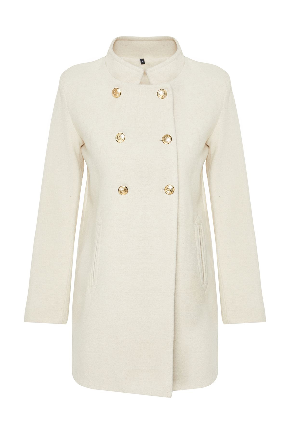Trendyol Collection-Ecru Midi Coat - Button Detail and Wool, TWOAW25KB00017 6