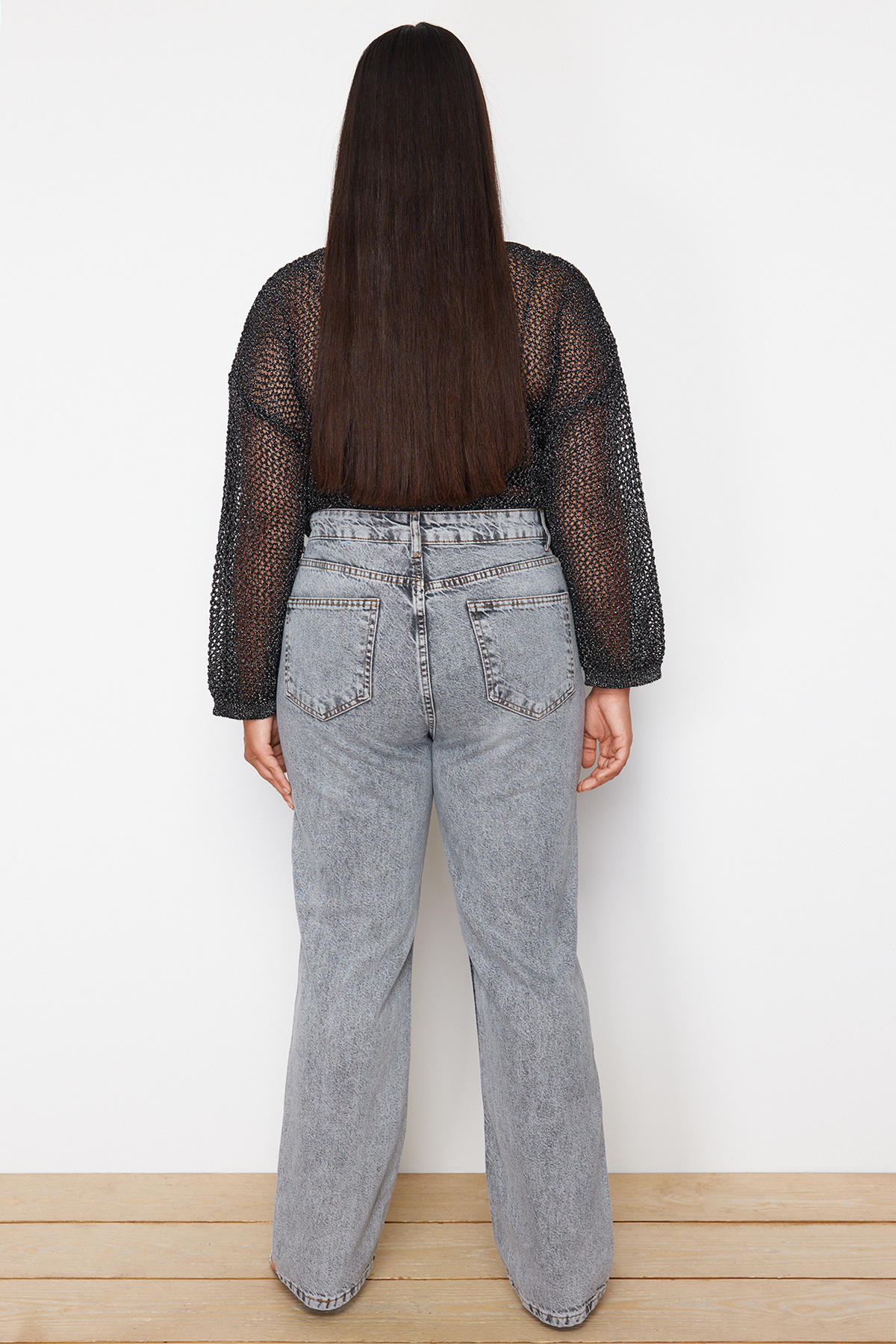 Trendyol Curve-High Waist Gray Long Straight Jeans - TBBSS24CJ00045 6