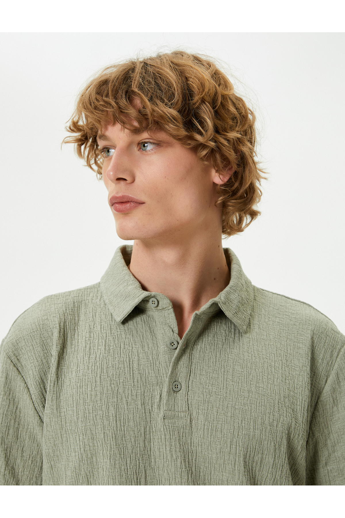 تیشرت یقه پولو آستین کوتاه نخی بافت دار