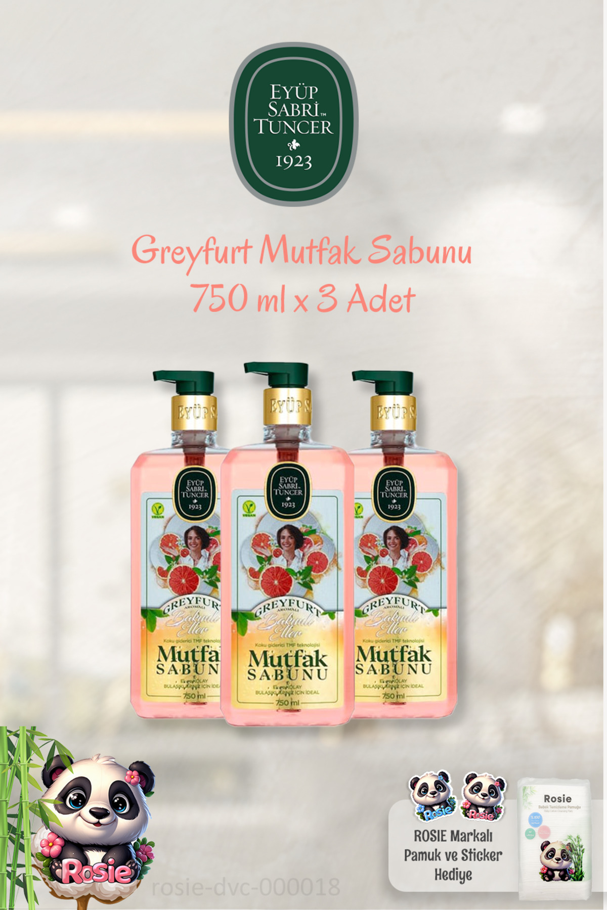 Eyüp Sabri Tuncer 3 Pieces Eyüp Sabri Tuncer Grapefruit Kitchen Soap 750 ml and ROSIE Brand Cotton