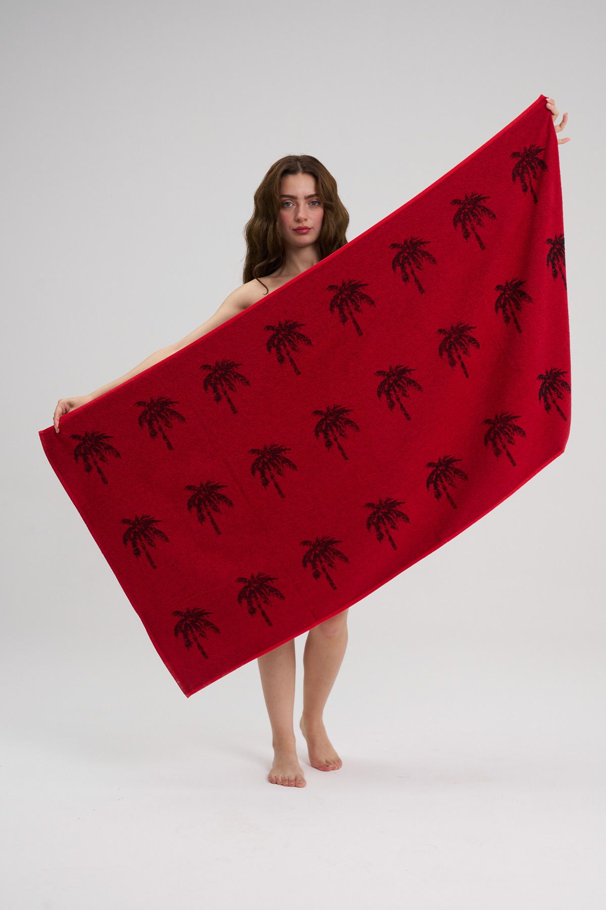 Homelover-Prosop de plajă din bumbac burgundy - model palmier, 70x140cm 6