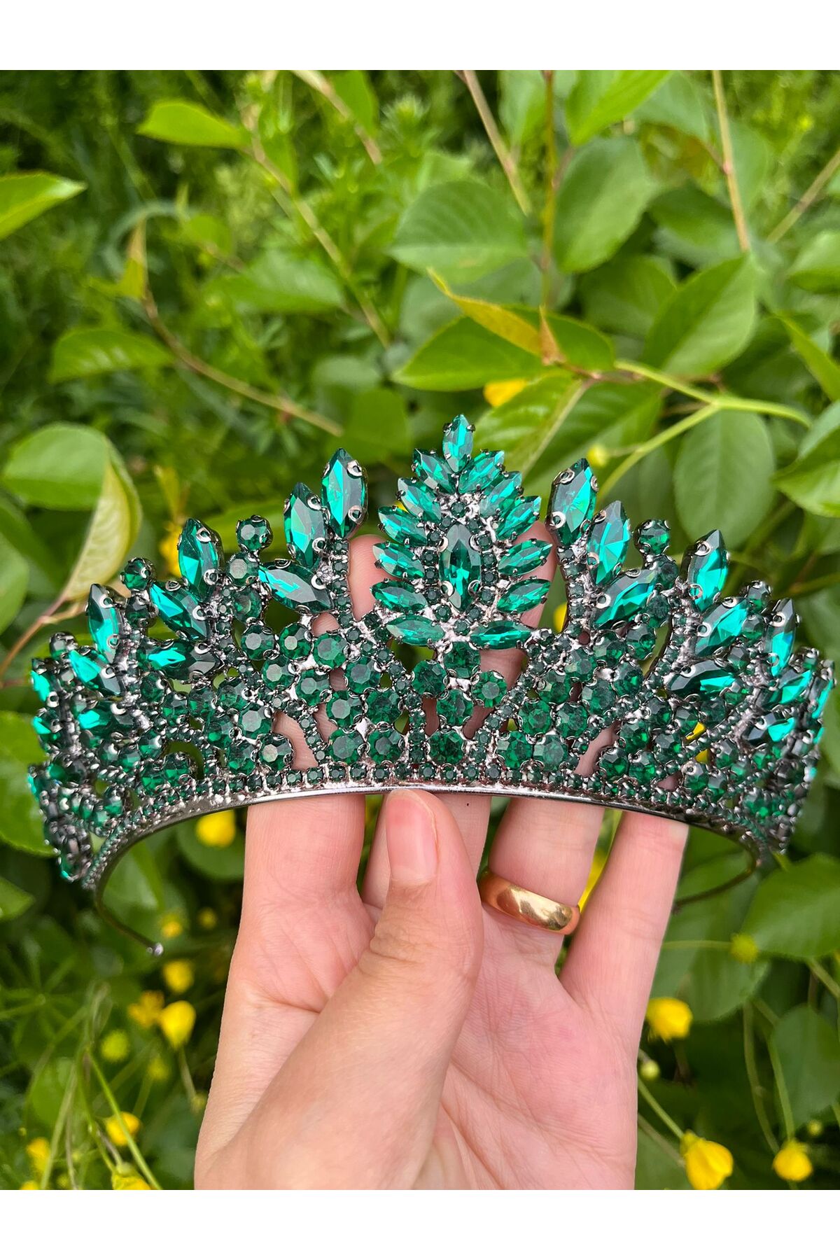 emerald green crystal stone Bridal crown