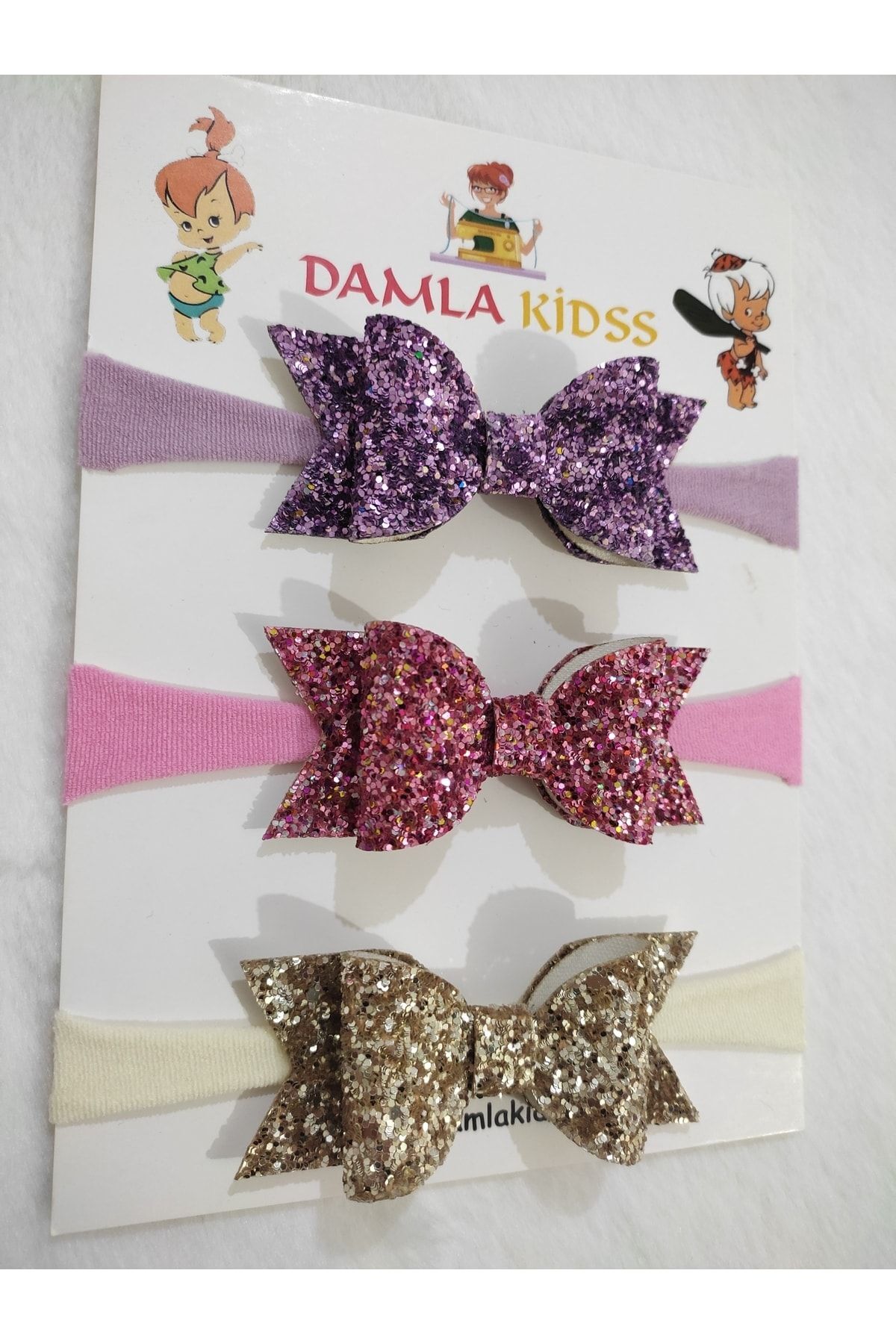 damlakids Kız Bebek Çocuk Bandana Toka Seti 3'lü Pembe Lila Gold fotoğrafı 2 (önizleme)