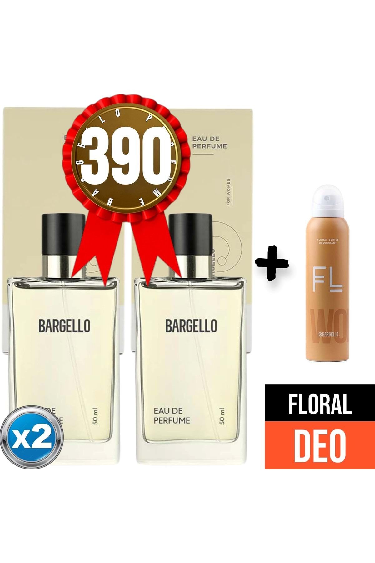 عطر 390x2(2عدد) گلدار 50 میلی لیتر عطر زنانه Edp + دئودورانت گل 150 میلی لیتر RSAF947 Bargello