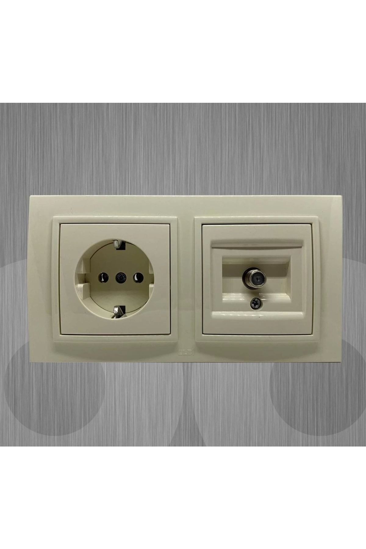ELBİ-Zena Grounded Socket Double Set - Satellite Socket Cream Frame 1
