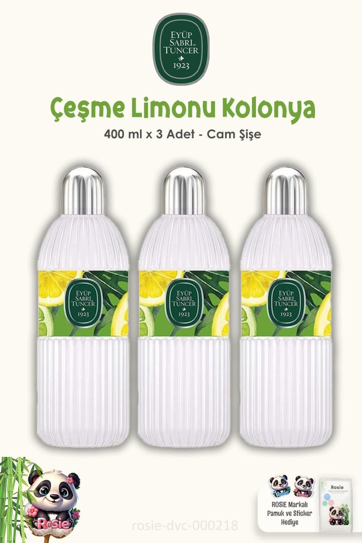 بطری شیشه ای ادکلن Çeşme Lemon 3 بسته 400 میلی لیتری و ROSIE Pamuk Eyüp Sabri Tuncer