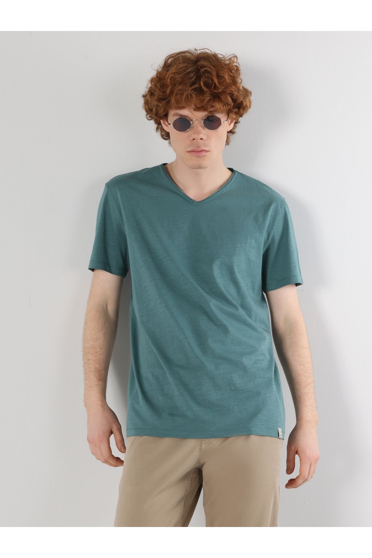 تی شرت سبز مردانه یقه دوچرخه تناسب منظم آستین کوتاه مسطح T SHIRT CL1058584 کولینز Colin’s