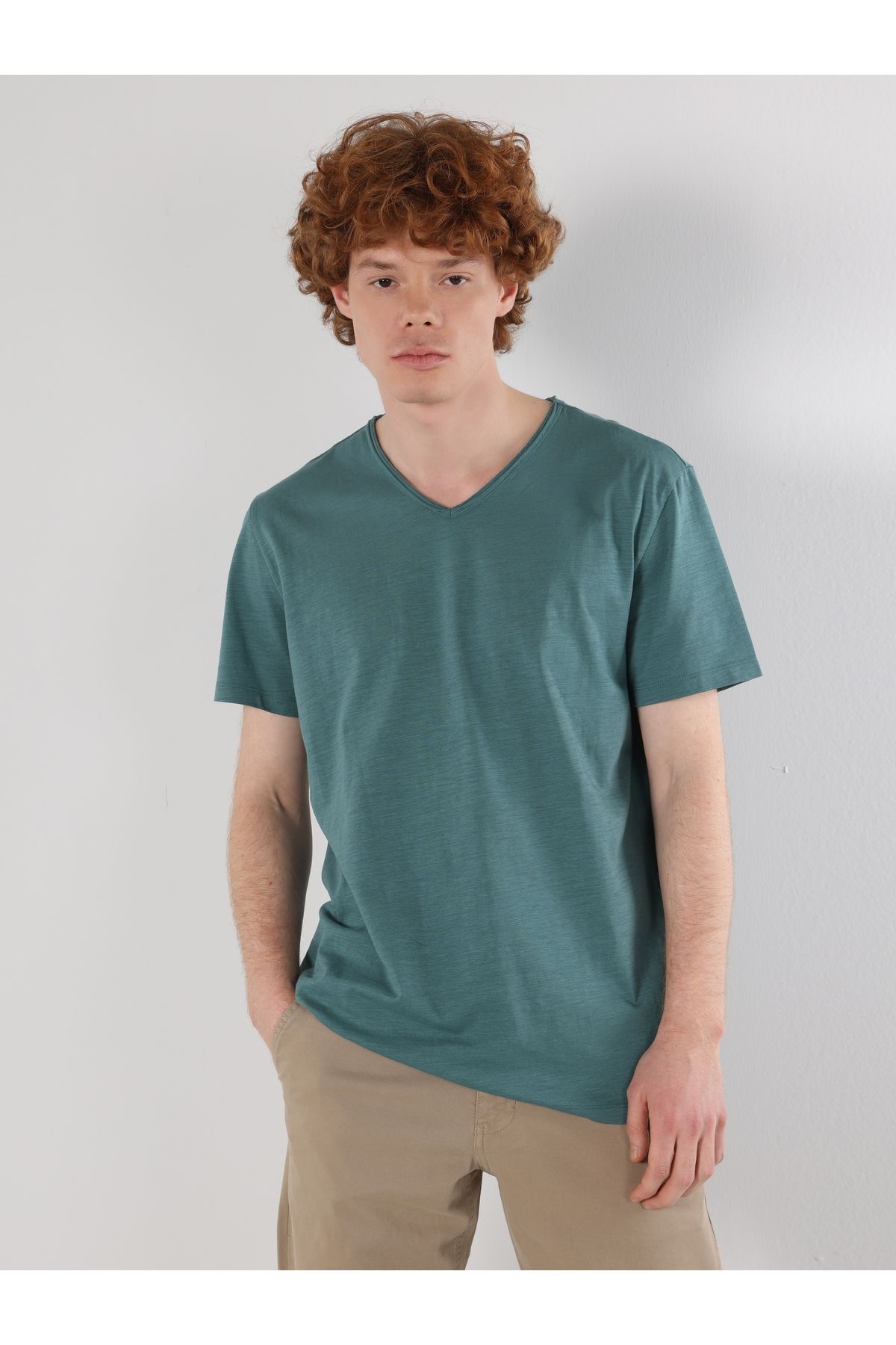 تی شرت سبز مردانه یقه دوچرخه تناسب منظم آستین کوتاه مسطح T SHIRT CL1058584 کولینز Colin’s