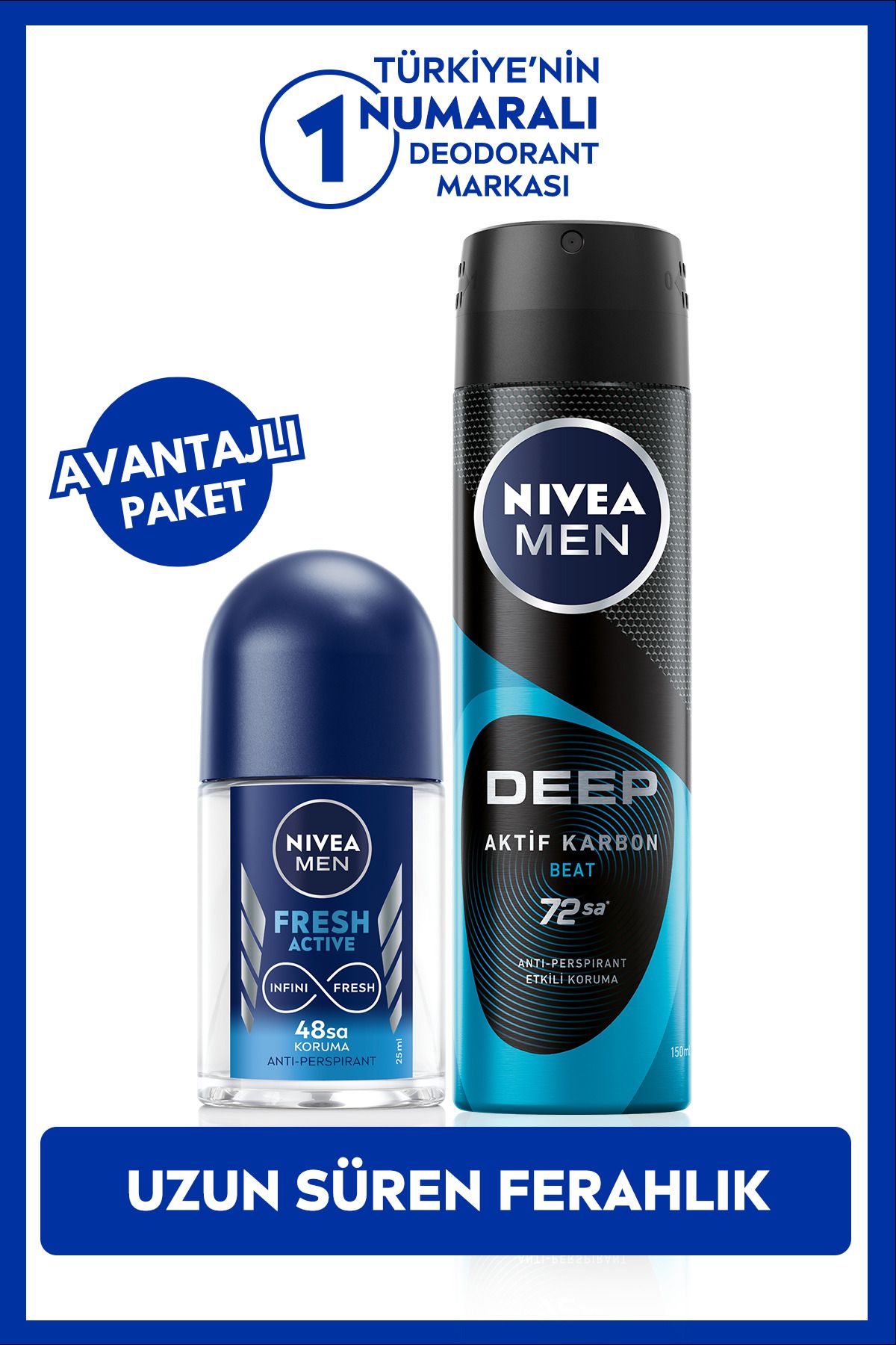 NIVEA MEN Мужской дезодорант-спрей Deep Beat 150 мл и мини-шариковый набор Fresh Active 25 мл, защита от пота SET.NVE.1011