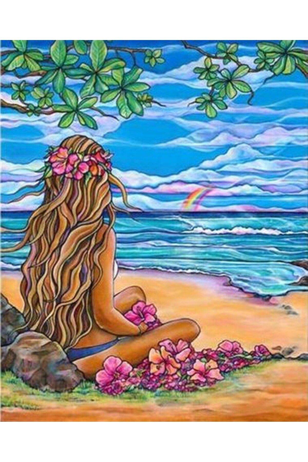 Marcel Kristal Tablo-Beach Pleasure Marcel Art Diamond Mosaic Painting 41x51cm 1