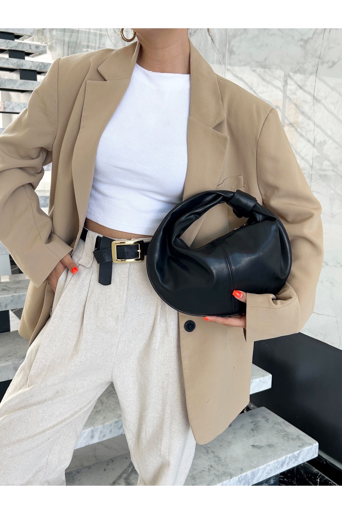 Jade Black Knot Detailed Women's Hand Sleeve Bag