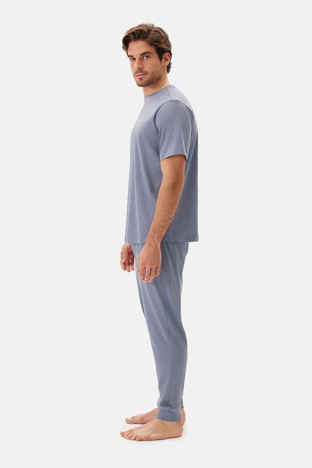 ست پیژامه مردانه مجموعه لباس خواب آبی بیس YAKA JOGGER CELLIAN Dagi