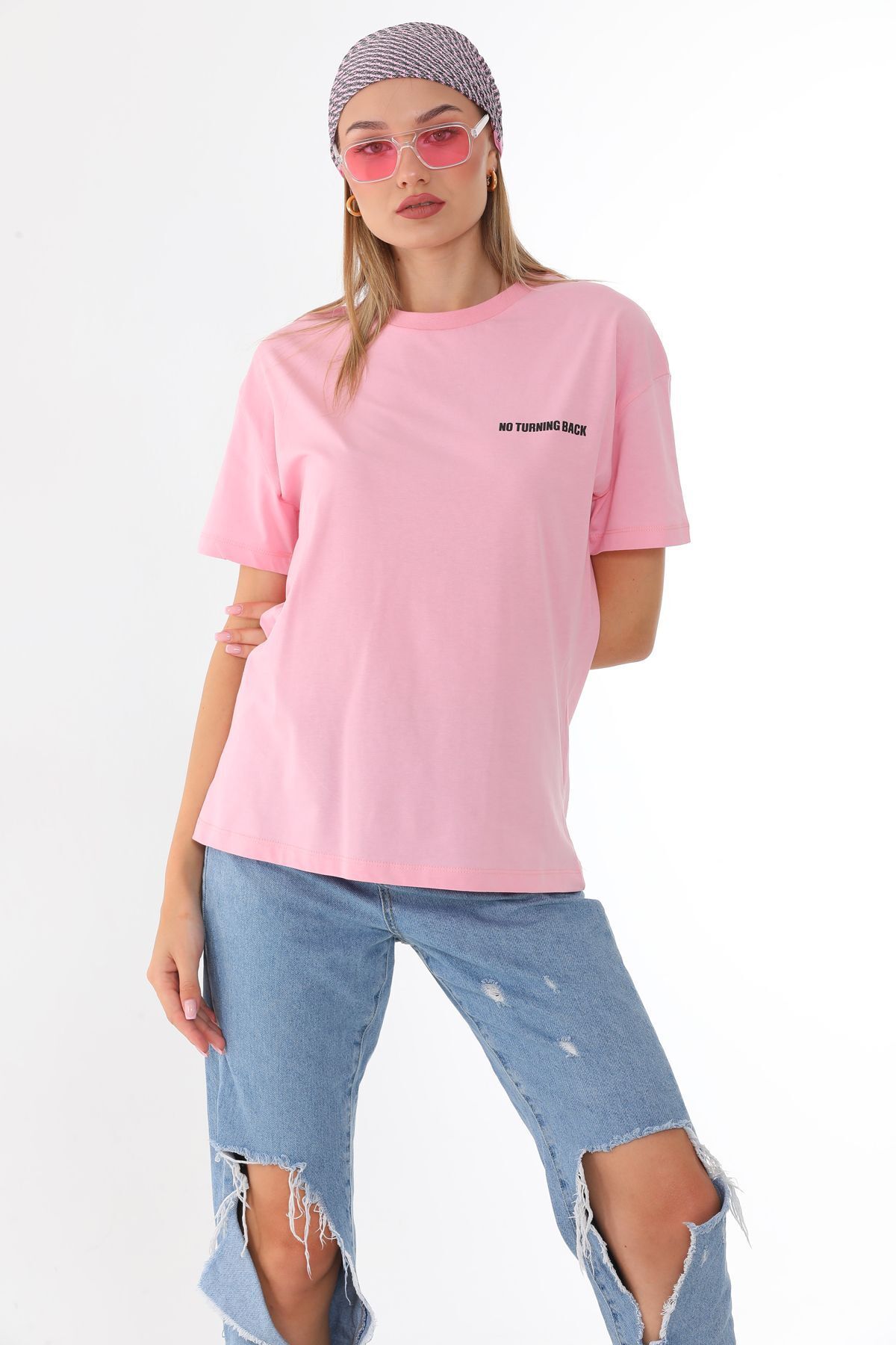 Batı Styling  Bisiklet Yaka Baskılı Kadın T-Shirt - Görsel 4