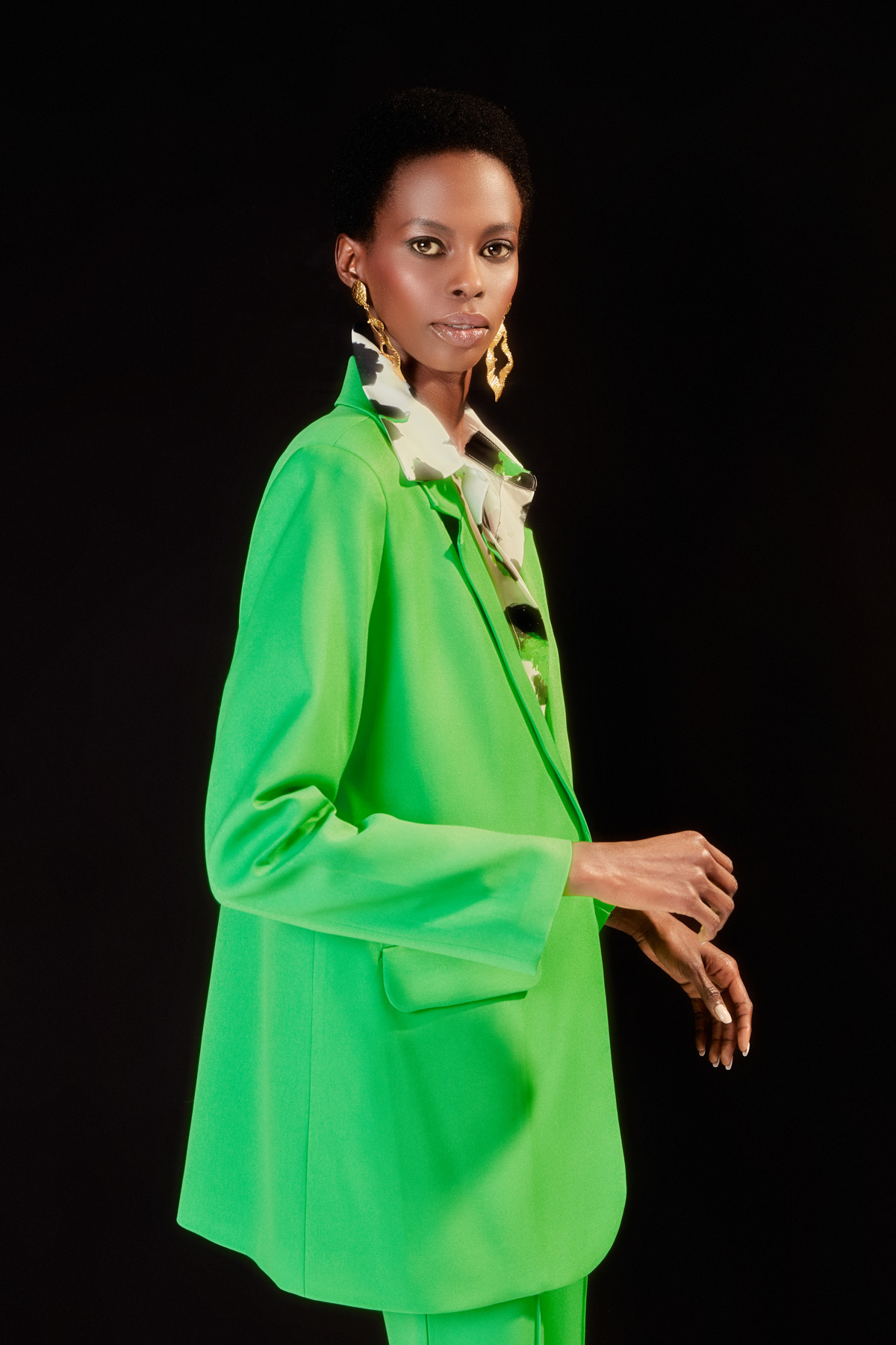 Sateen-Jachetă casual clasică verde deschis 3