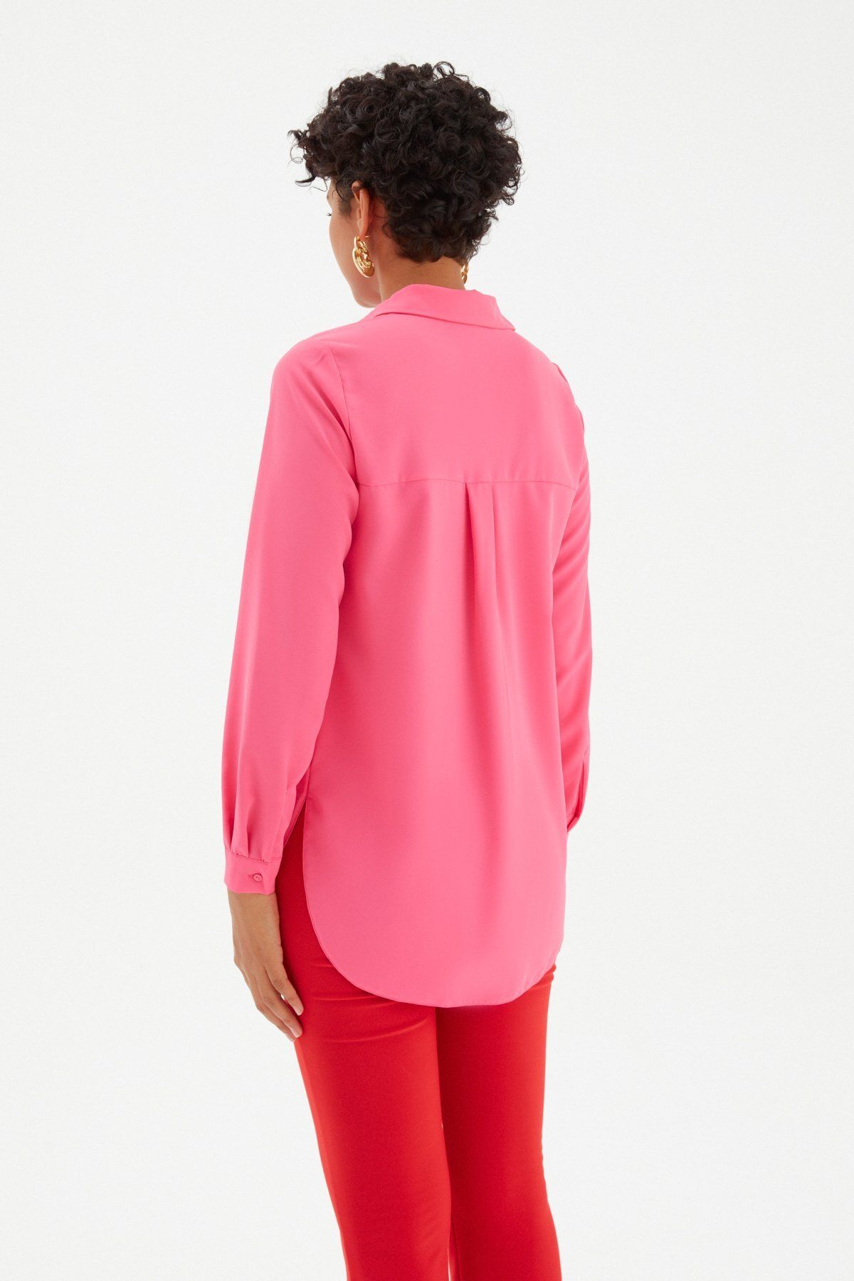 Sateen-قميص فوشيا طويل الظهر 6