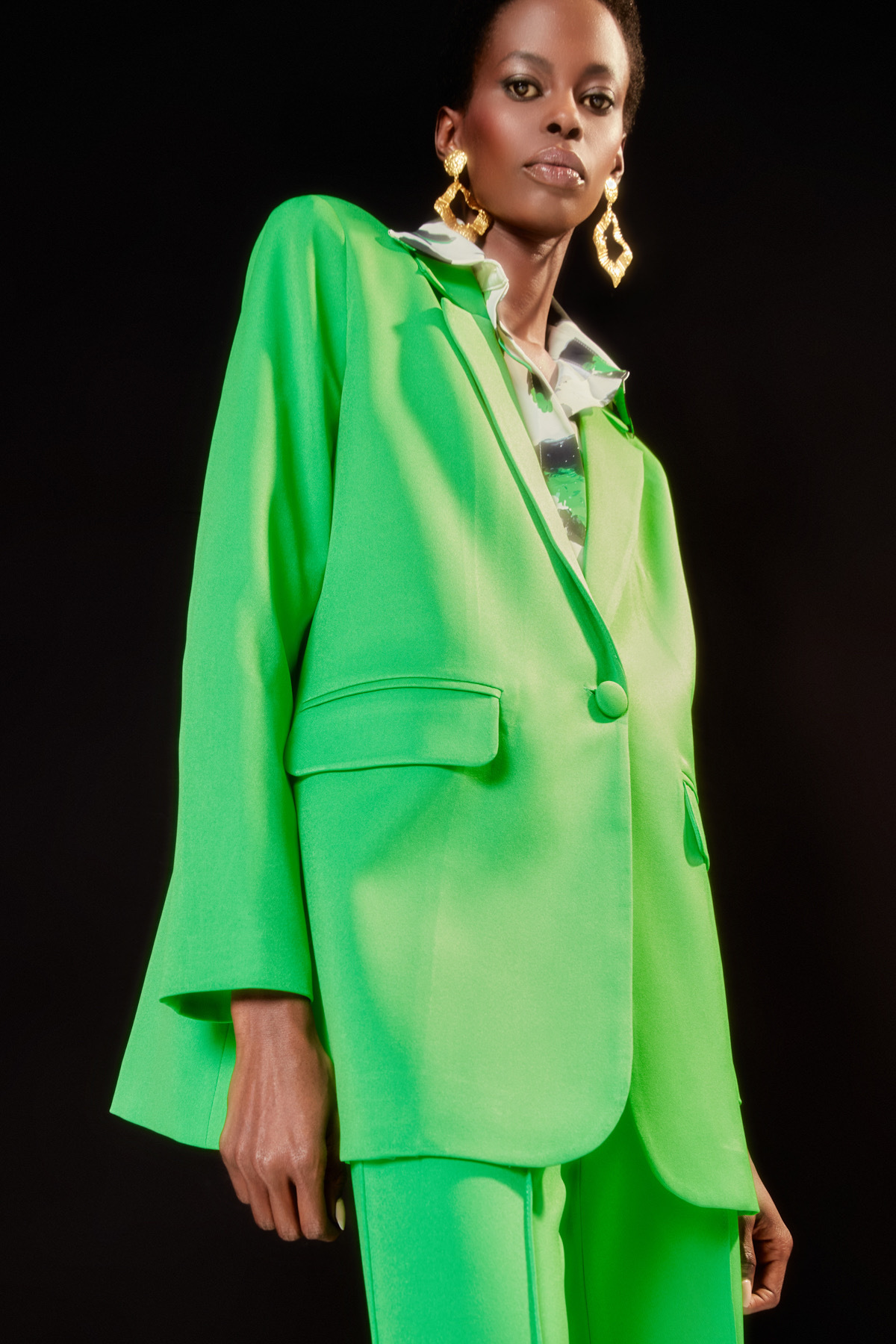 Sateen-Jachetă casual clasică verde deschis 6