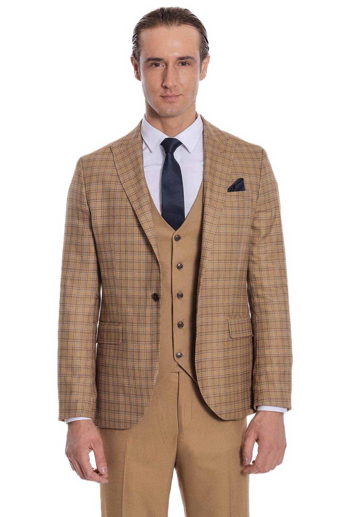 Ekose Ceketli Slim Fit Taba Erkek Takım Elbise - Wessi — قهوه‌ای TY-1436-515146 — تصویر 4 از 7