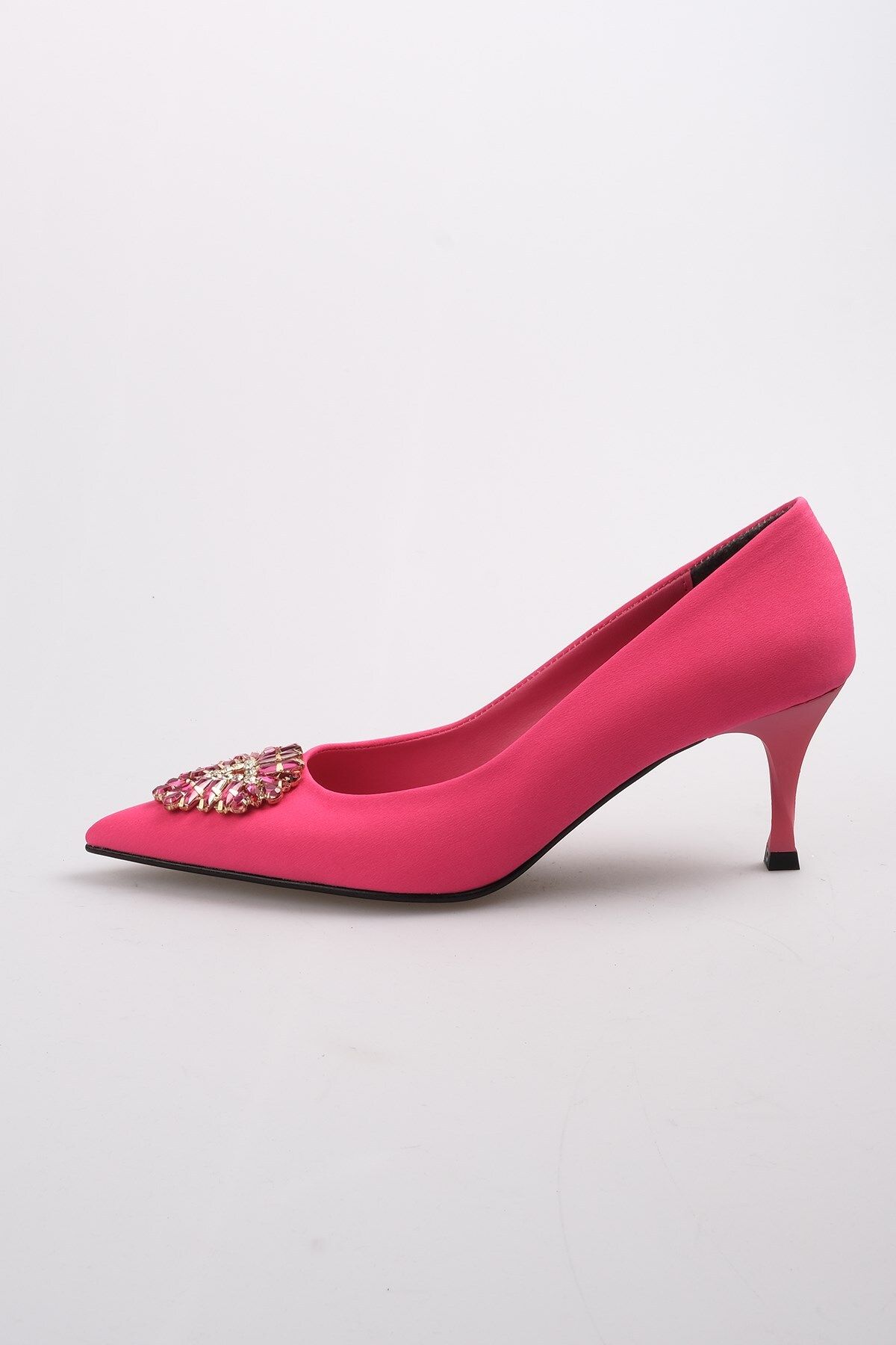 Mio Gusto-Alexandra Fuchsia Culoare Crystal Stoned Matte Satin Fabric Rochie de seară de damă Pantofi Stiletto 6