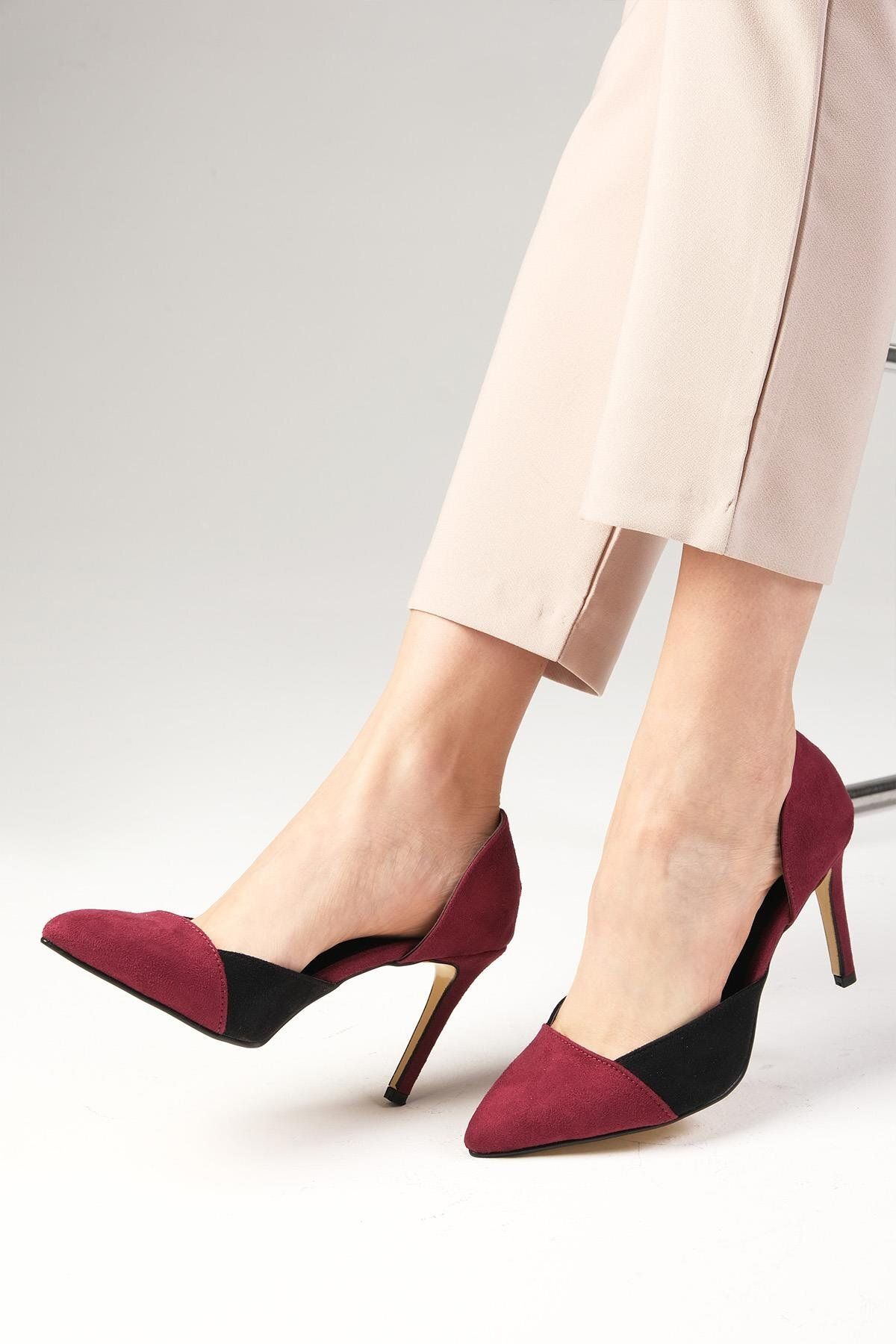 Mio Gusto-Brien – Wildlederschuhe mit Farbblockierung in Burgunderrot und Schwarz für Damen mit Stilettoabsatz 6
