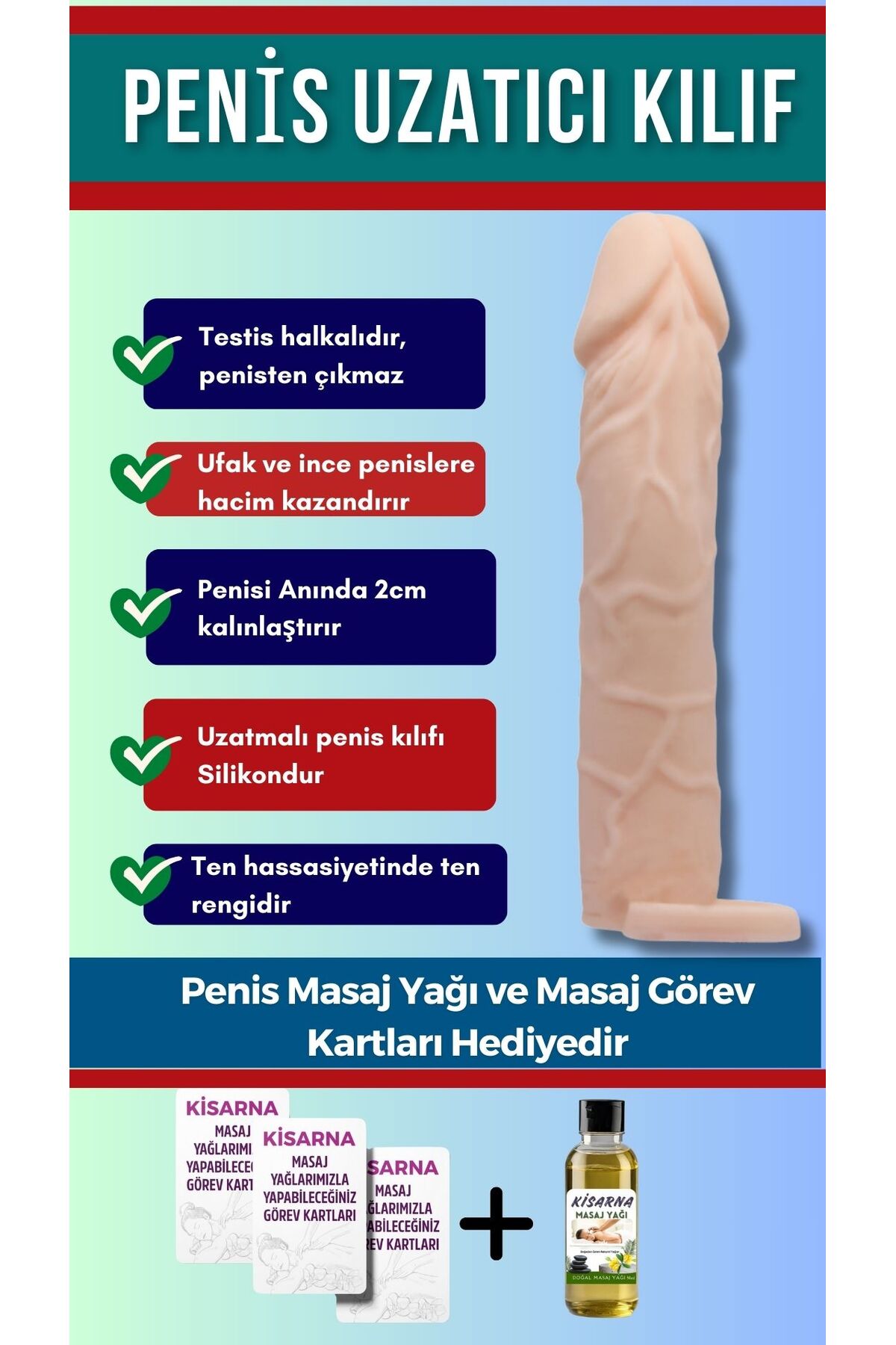 Silikondan Yeni Yumuşak 5 Cm Dolgulu Kılıfı Prezervatif Modeli Masaj Yağı Hediyeli 6