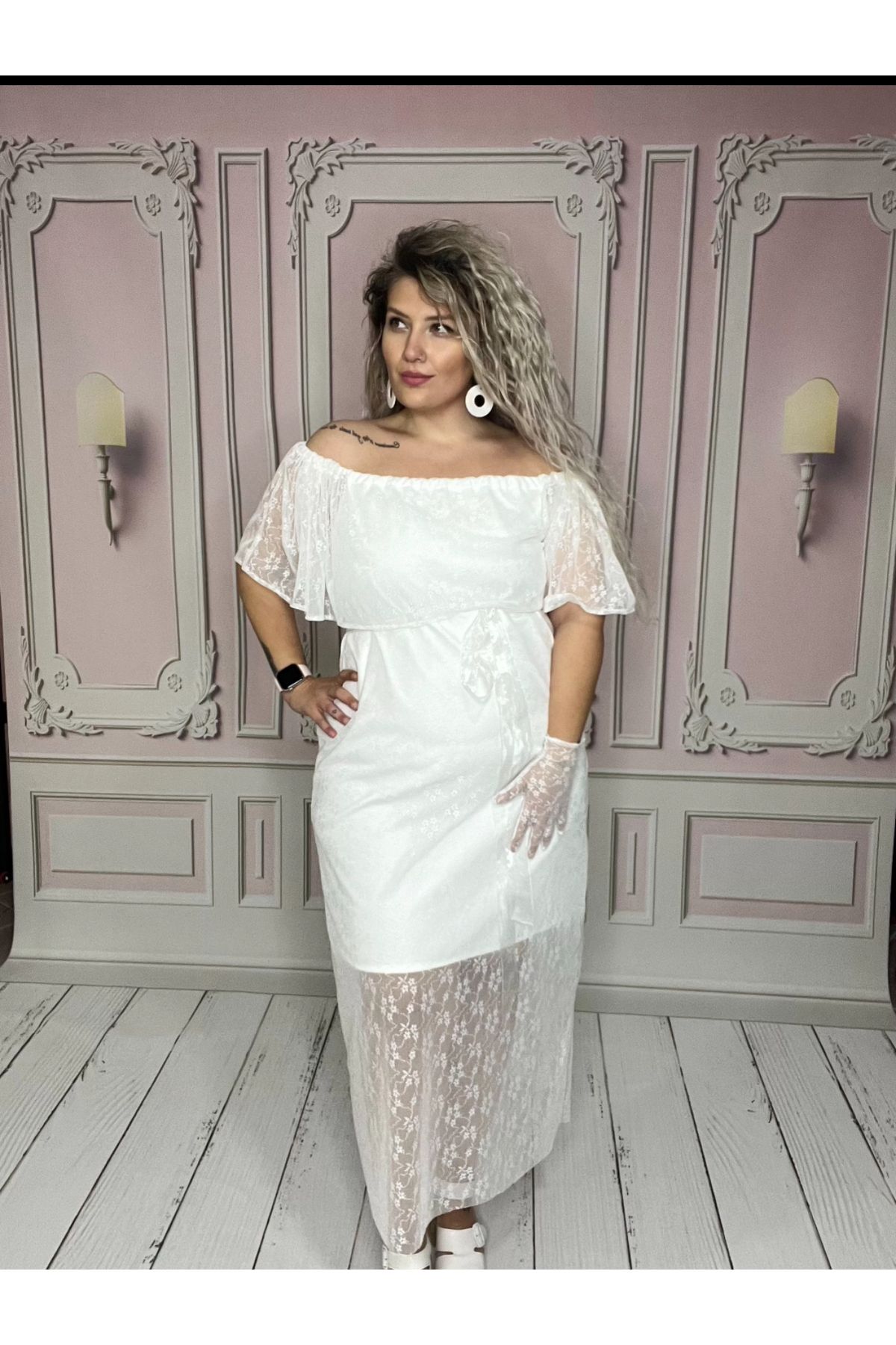 NA ADDESIGN-Λευκό Δαντελένιο Φόρεμα Plus Size - για Γάμο και After Party 8