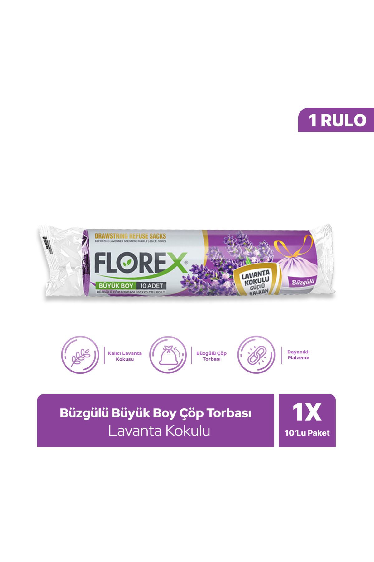 Florex-Drawstring Large Size Drawstring Garbage Bag 10 Pieces Lavender 1