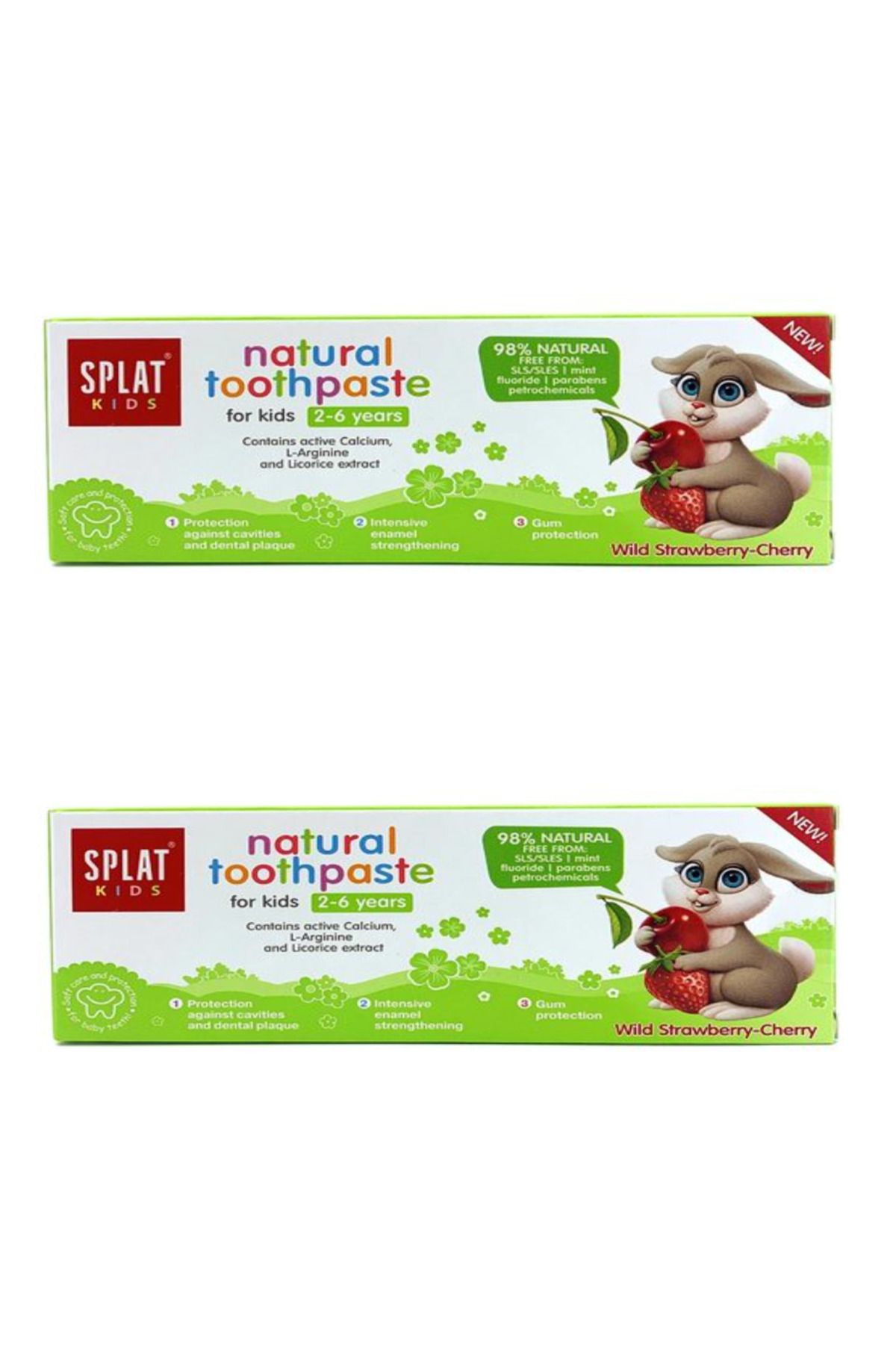 Splat Kids Çilek-Kiraz Tadında 2-6 Yaş Arası Doğal Diş Macunu 50 ml İki Adet
